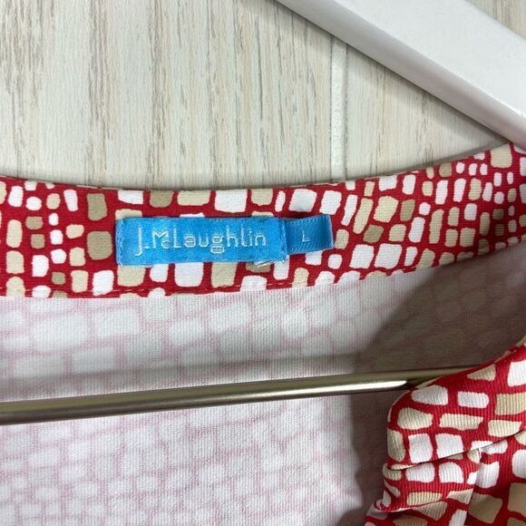 J. McLaughlin Women's Multicolor Brickwork 3/4 Length Split Neck Tunic Top Red S - Picture 2 of 6